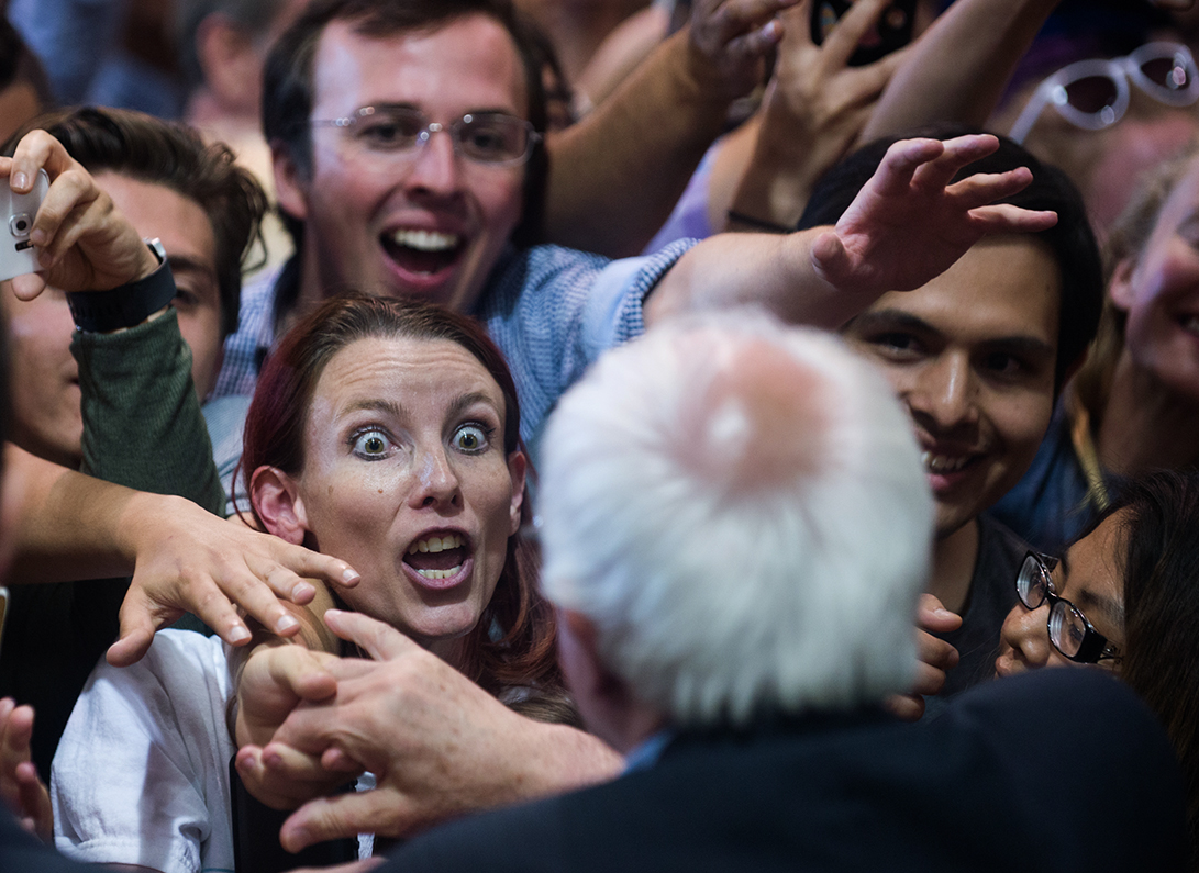 A Bernie Sanders supporter shows her excitement for the candidate following a rally in Albuquerque in May, 2016.