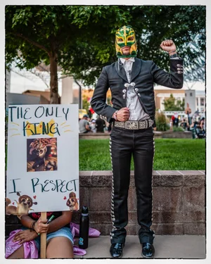 Guillermo at an anti ICE protest in downtown Albuquerque
