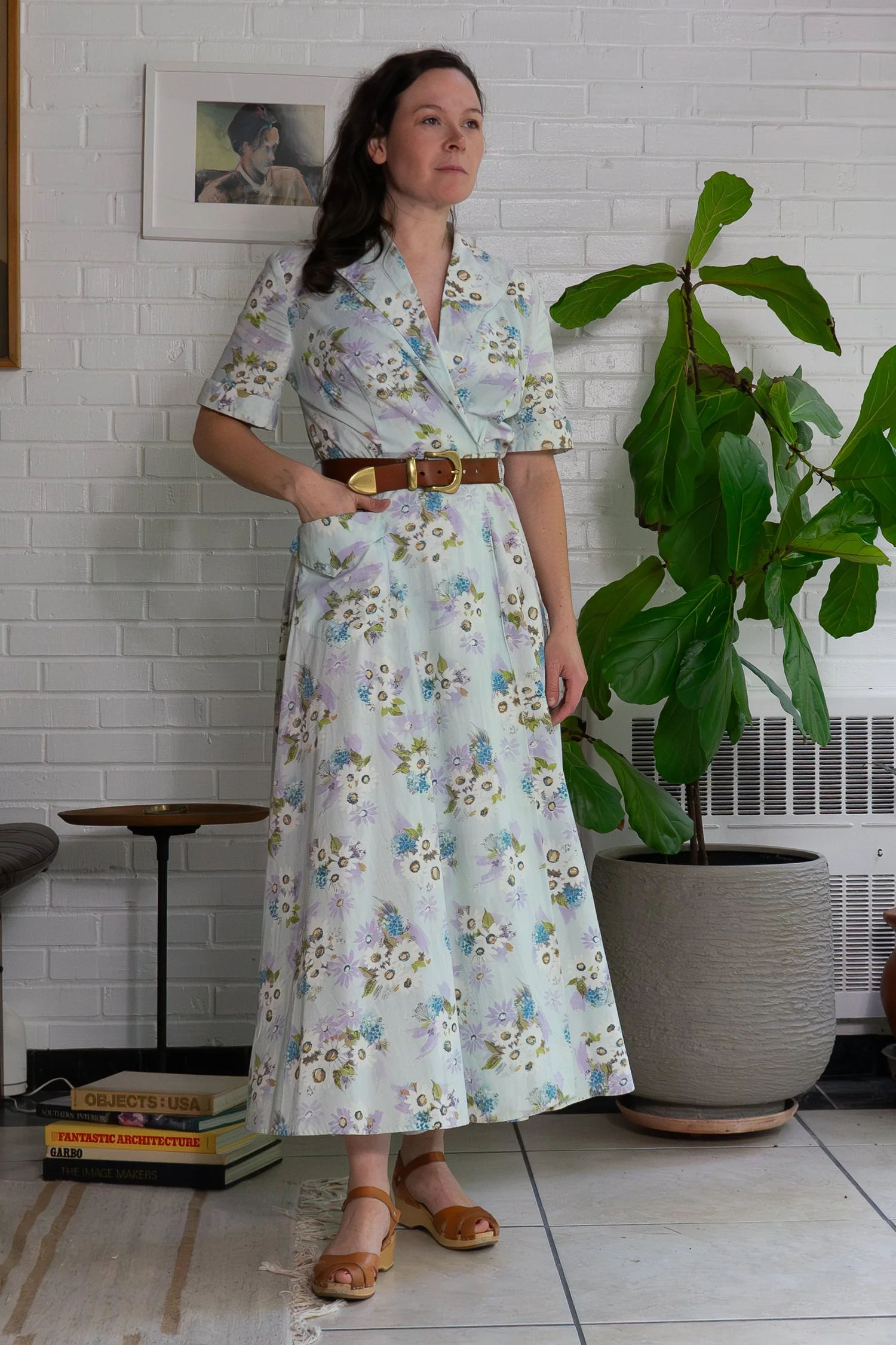 knee length dresses for ladies Indigo Womens Floral Print Long Dressing Gown main image 0