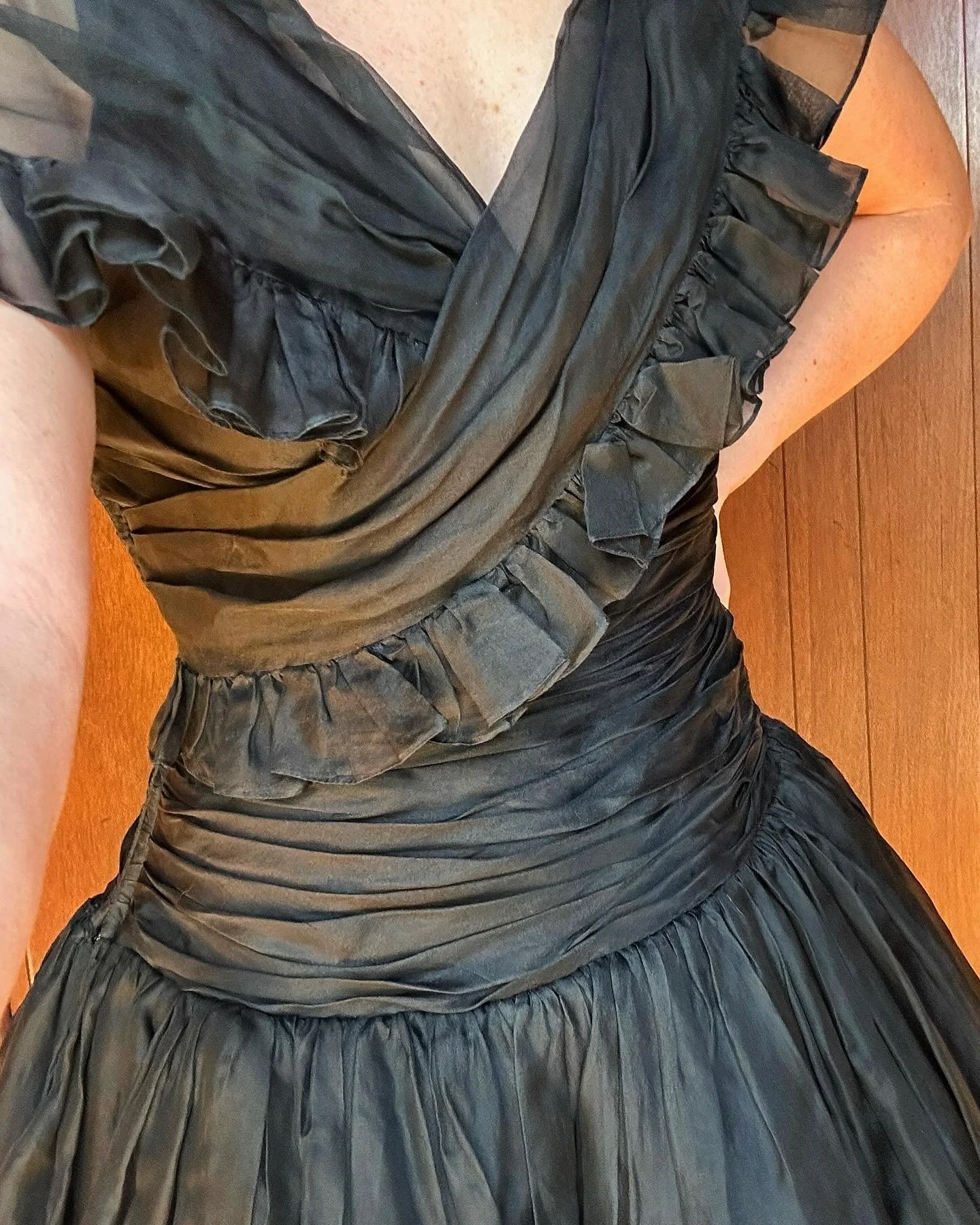 This frothy, poufy &lsquo;80s Miss O by Oscar de la Renta silk chiffon dress deserves to be spun around a dance floor. Coming first to @vtgclt Spring Market on Saturday.