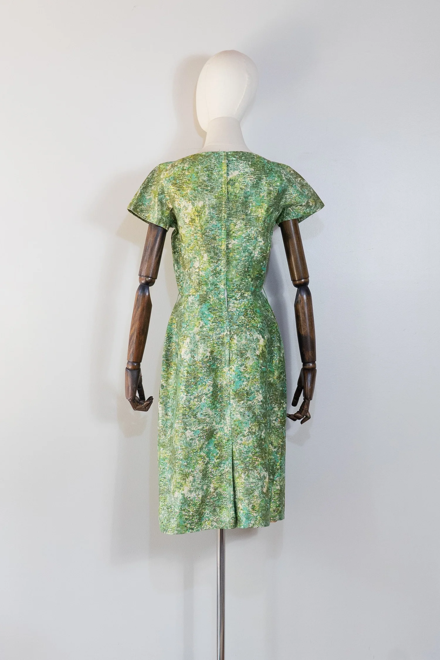 slim fit dress slacks 1960s Bright Green Floral Appliqué Shift Dress, Sz. M main image 0