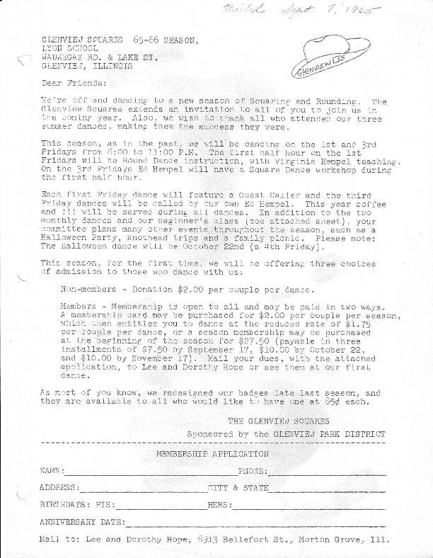 1965 Newsletter &amp; Membership Application