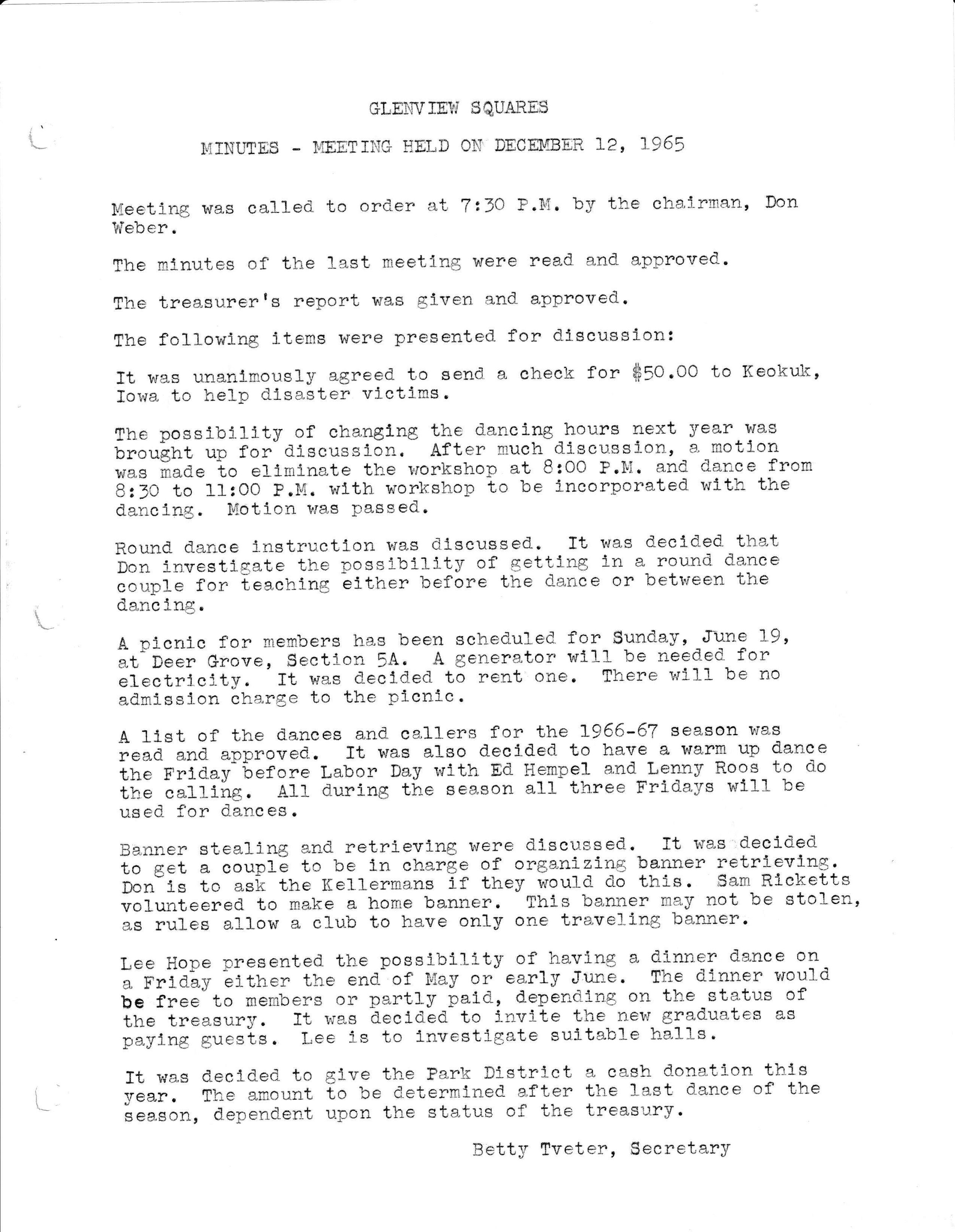 Board Meeting Minutes December 1965