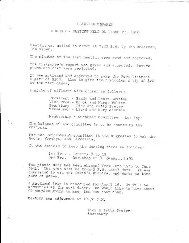 Board Meeting Minutes March 1966