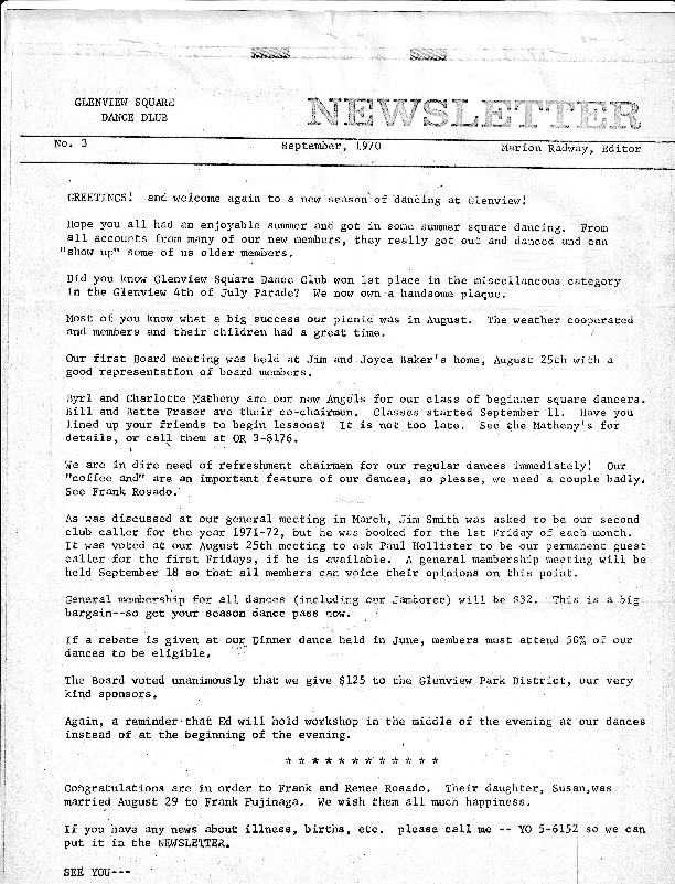 Newsletter September 1970