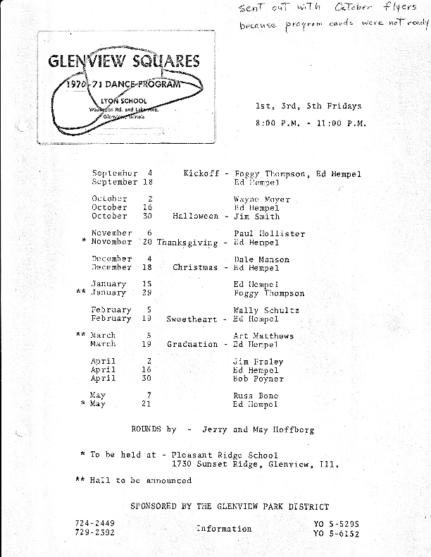 GVS 1970-1971 Dance Schedule