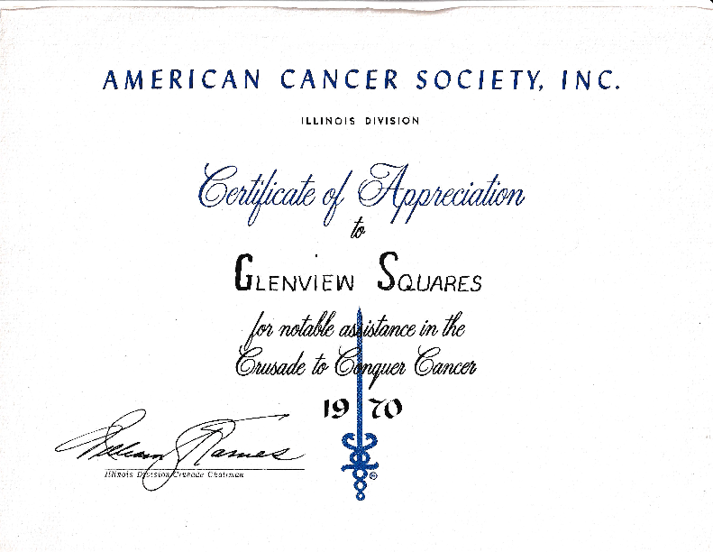 Amer Cancer Soc Cert. of Appreciation 1970
