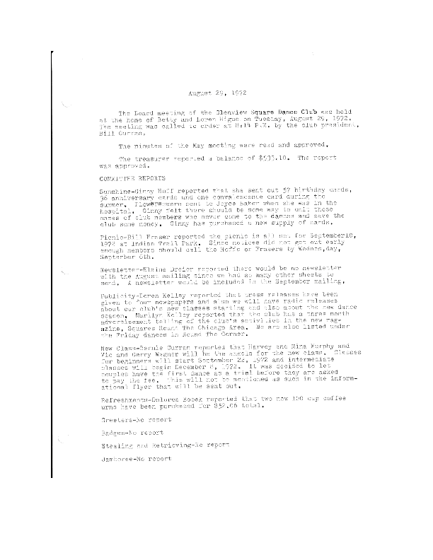 Board Meeting Minutes August 1972 Page 1