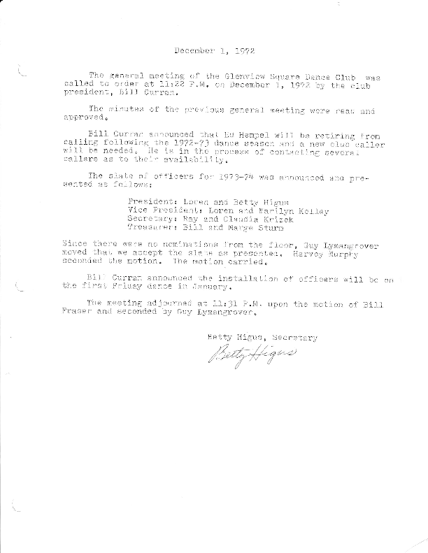GVS Minutes of General Meeting December 1972