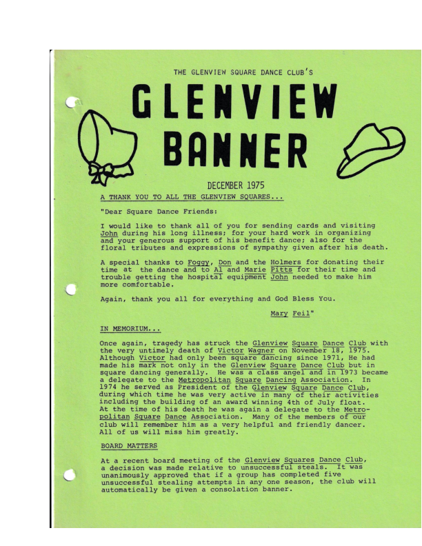 December 1975 Glenview Banner Newsletter Page 1