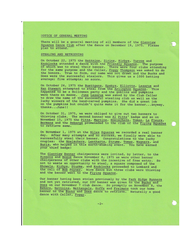 December 1975 Glenview Banner Newsletter Page 2