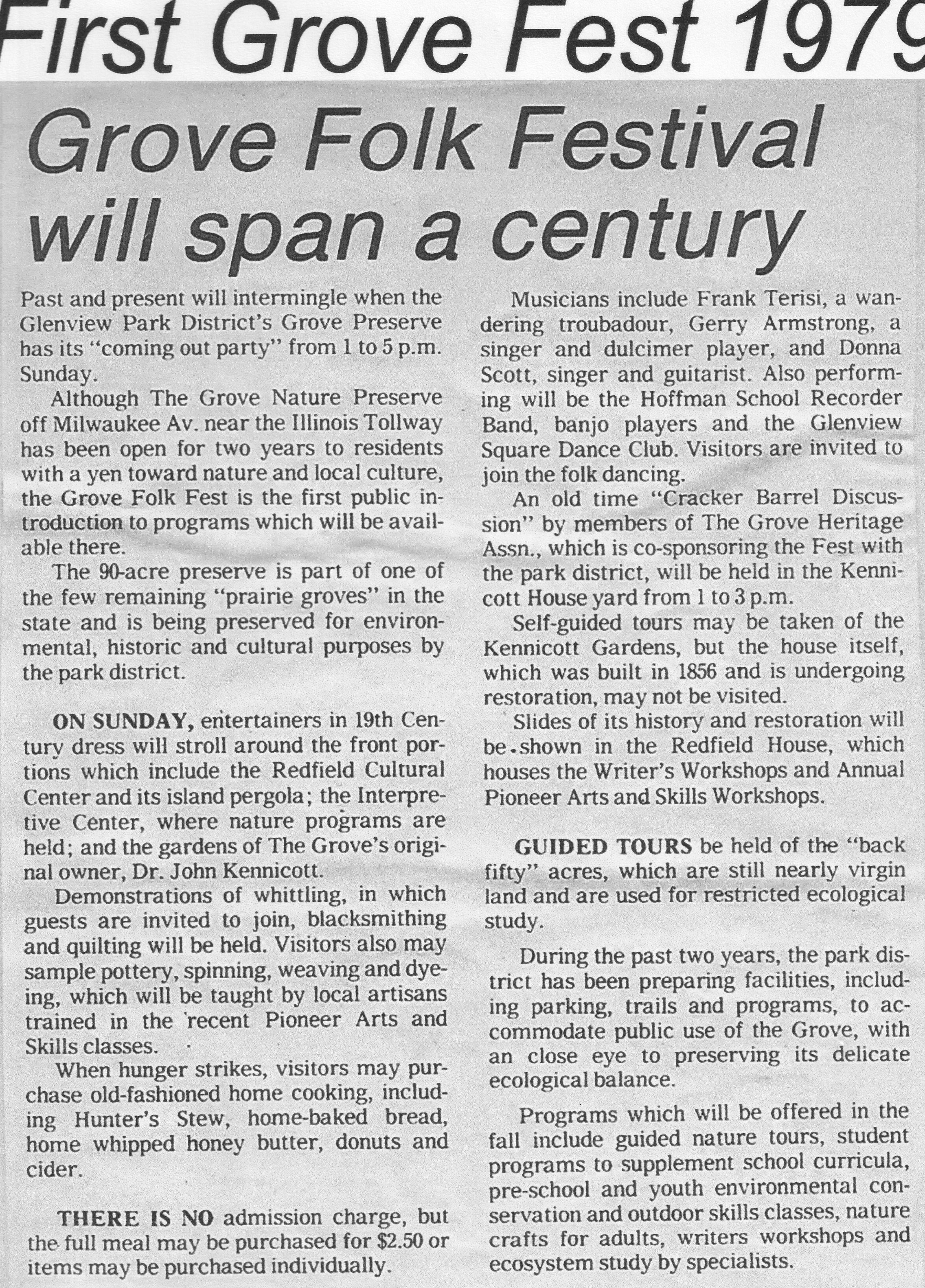 Newspaper Article - 1979 Grove Fest