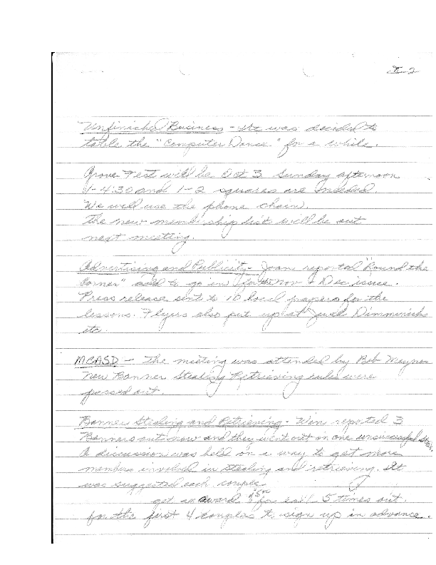 Handwritten Board Meeting Notes Sept. 1982 Page 2
