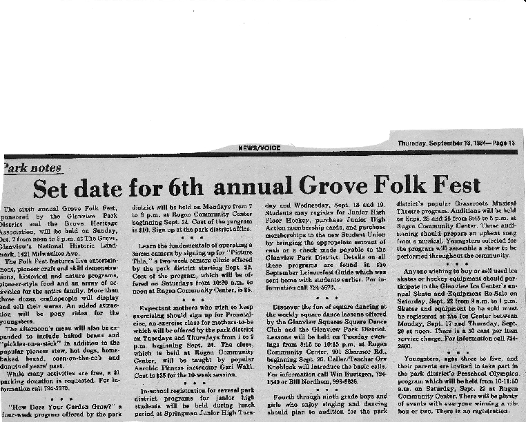 Newspaper Article September 1984 - Grove Fest
