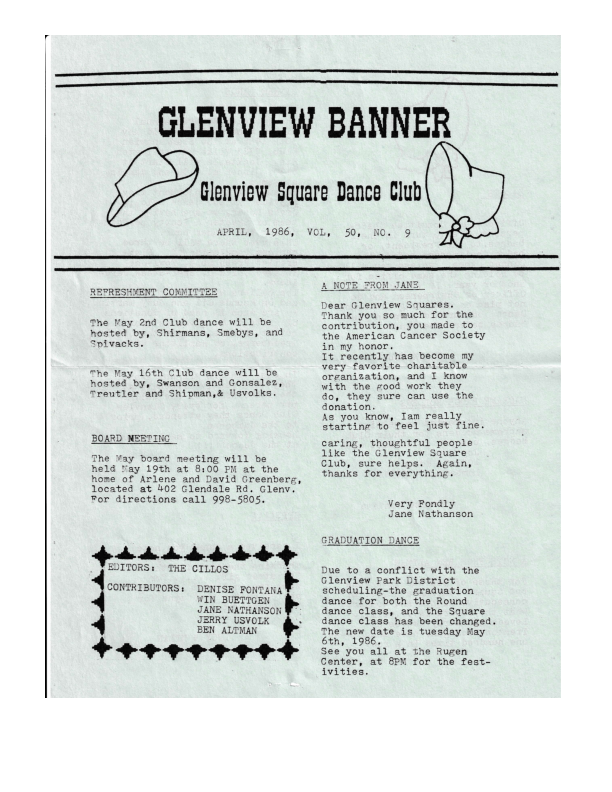 Glenview Banner April 1986 Page 1