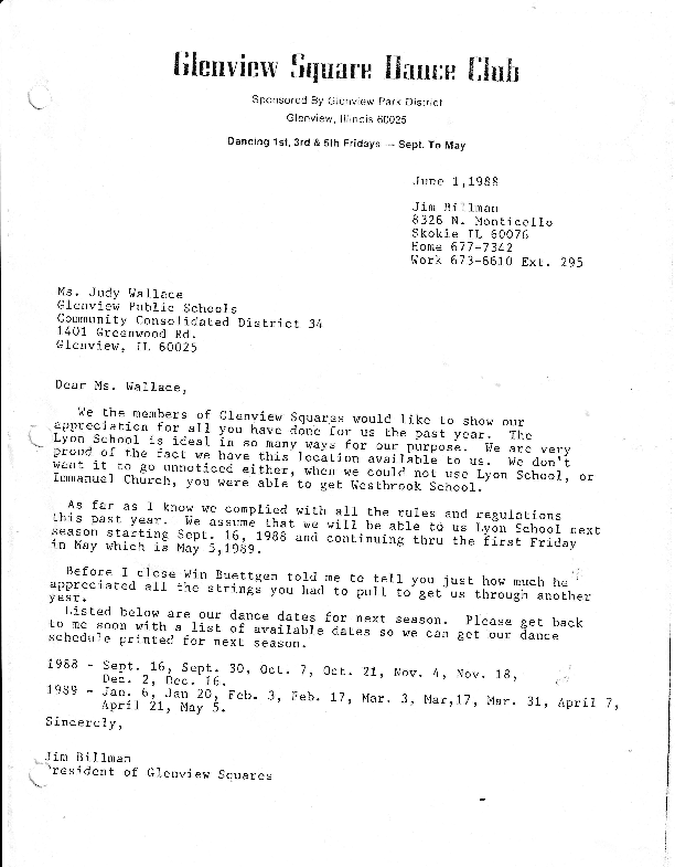 Letter to Glenview Public Schools, June 1988