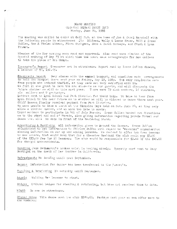 Board Meeting Minutes, June 1988 Page 1
