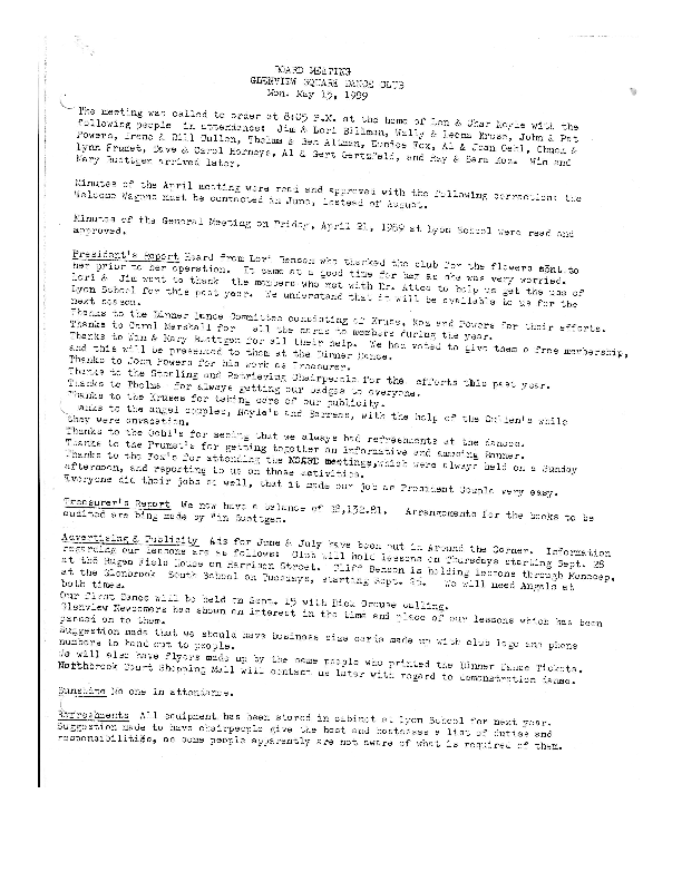 Board Meeting Minutes May 1989 Page 1