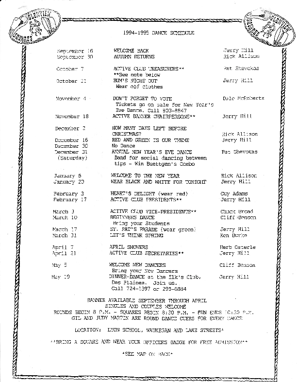 1994-1995 Dance Schedule