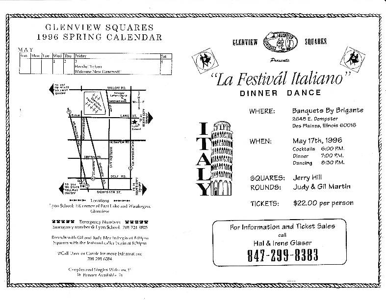 1996 May Schedule &amp; Dinner Dance