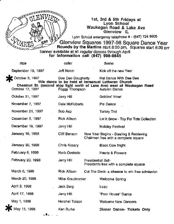 Dance Schedule 1997-1998