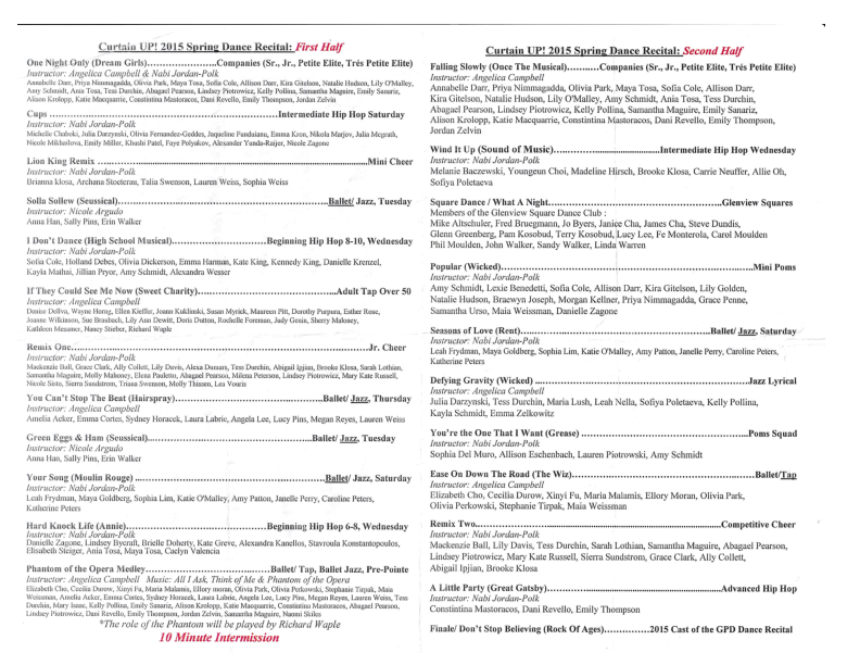 Glenview Park District Dance Recital Program 2015 Page 2