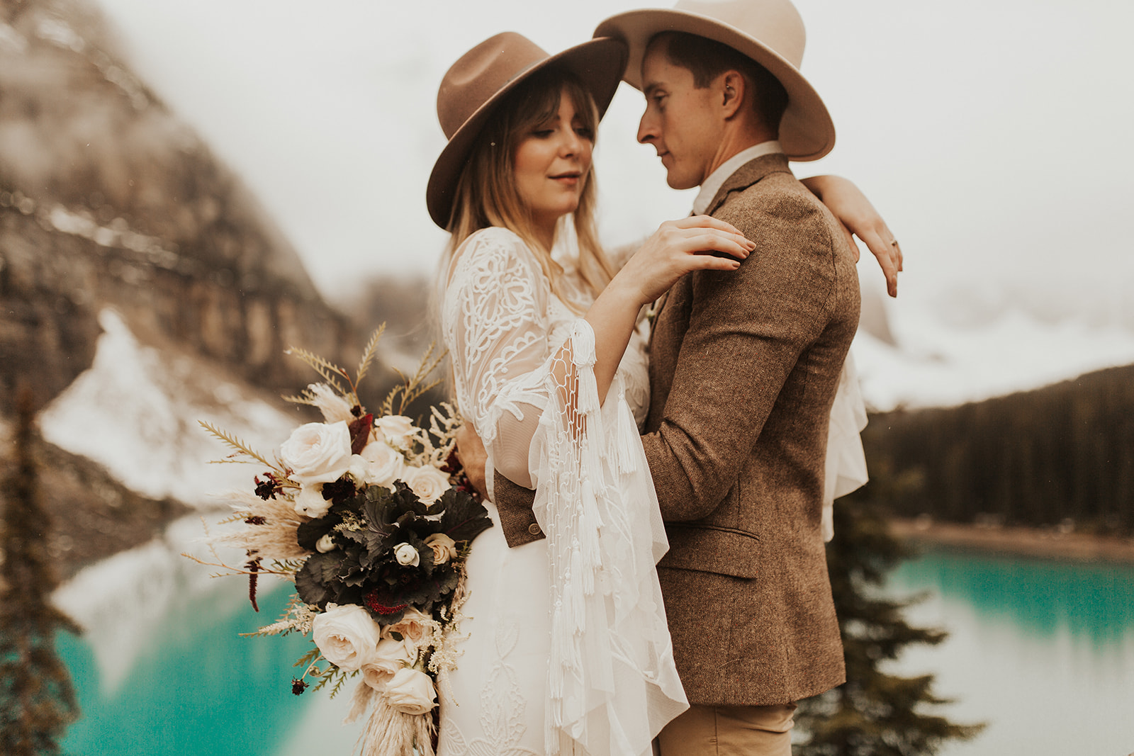 Banff Elopement l Lake Moraine Elopement l Vintage Bolo Tie l Pampas Grass Boho Boquet l Rue Design Wedding Dress l Banff Wedding Photographer l Destination Wedding Photographer l Katy Rose Photo_-4.jpg