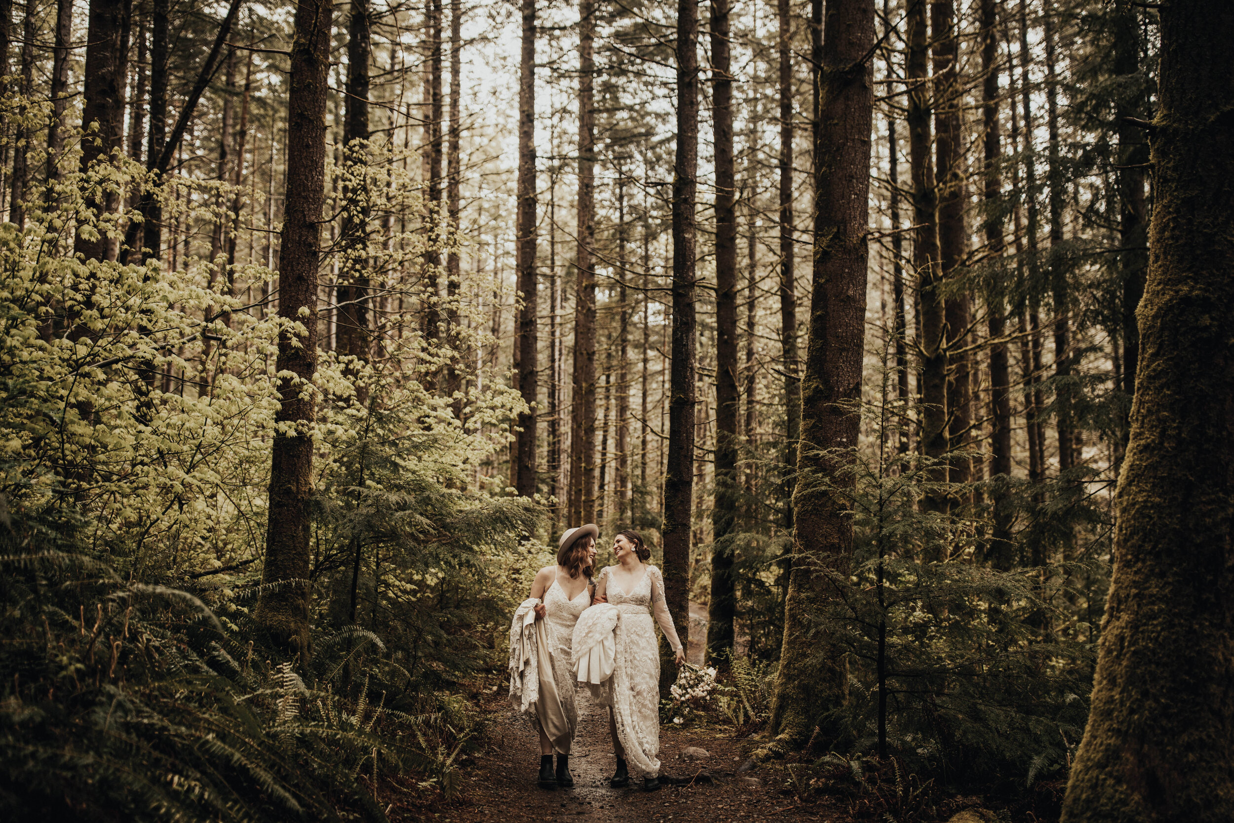  Styled LGBTQIA wedding elopement in Alena Leena Gingko wedding dress in North Bend Oregon photographed by Devoted and Wild 