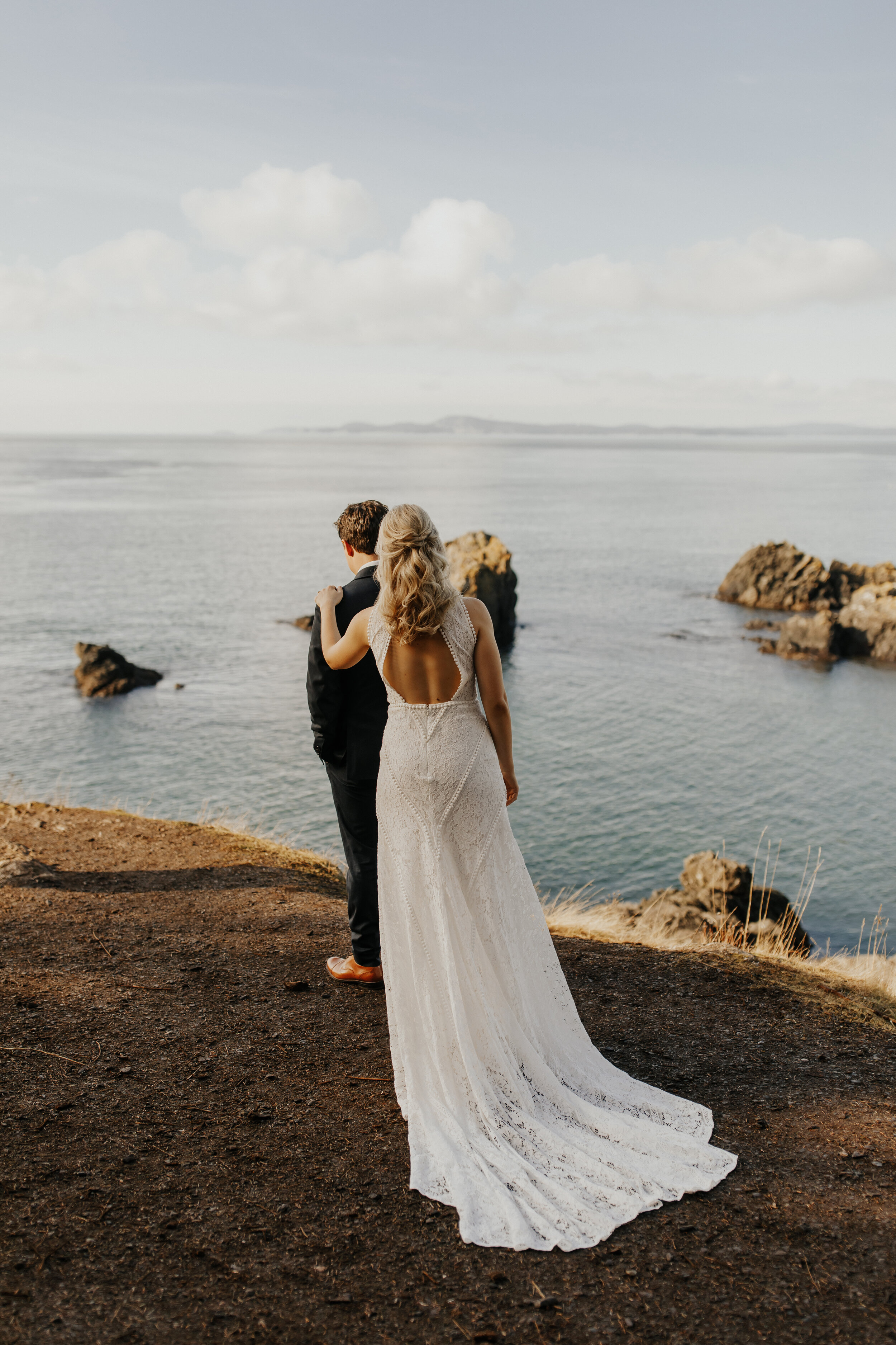  Georgie and Peyton’s Cannon Beach elopement in Rish Rio wedding dress 