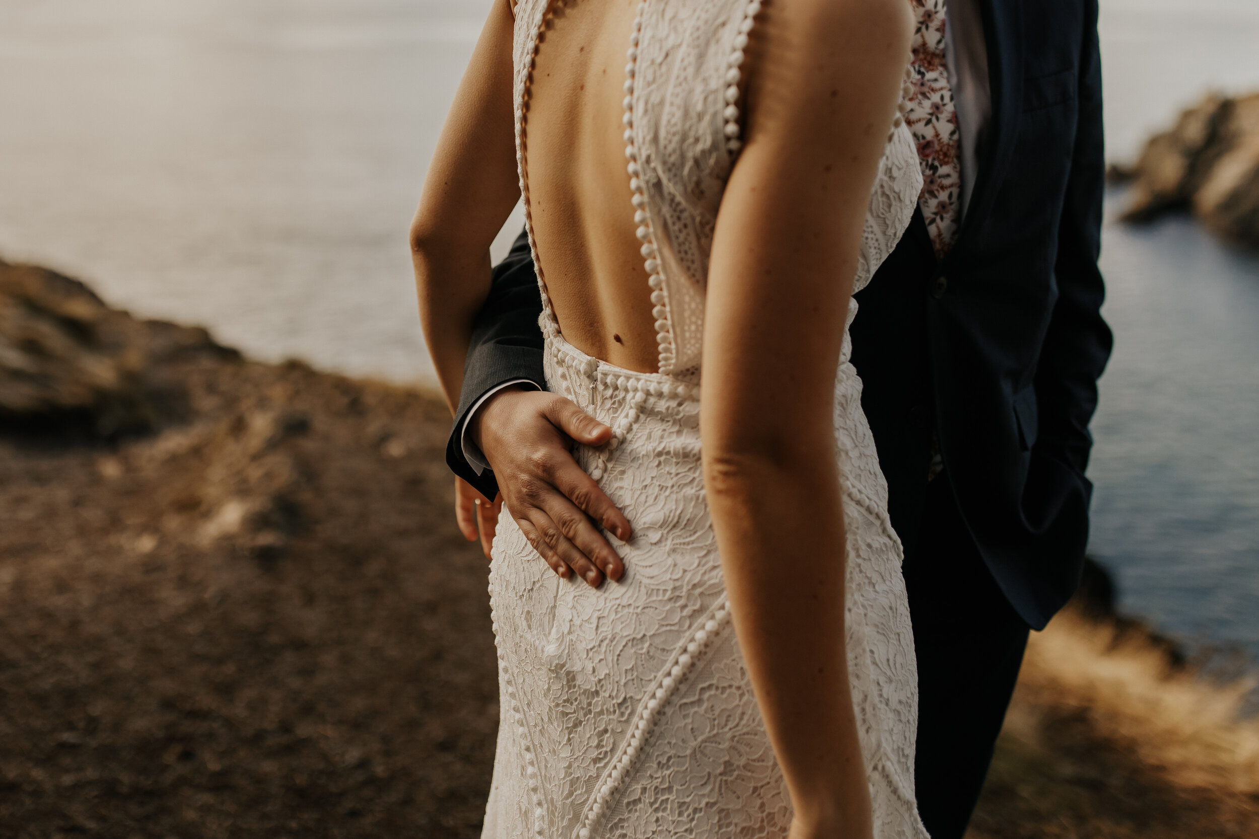  Georgie and Peyton’s Cannon Beach elopement in Rish Rio wedding dress 