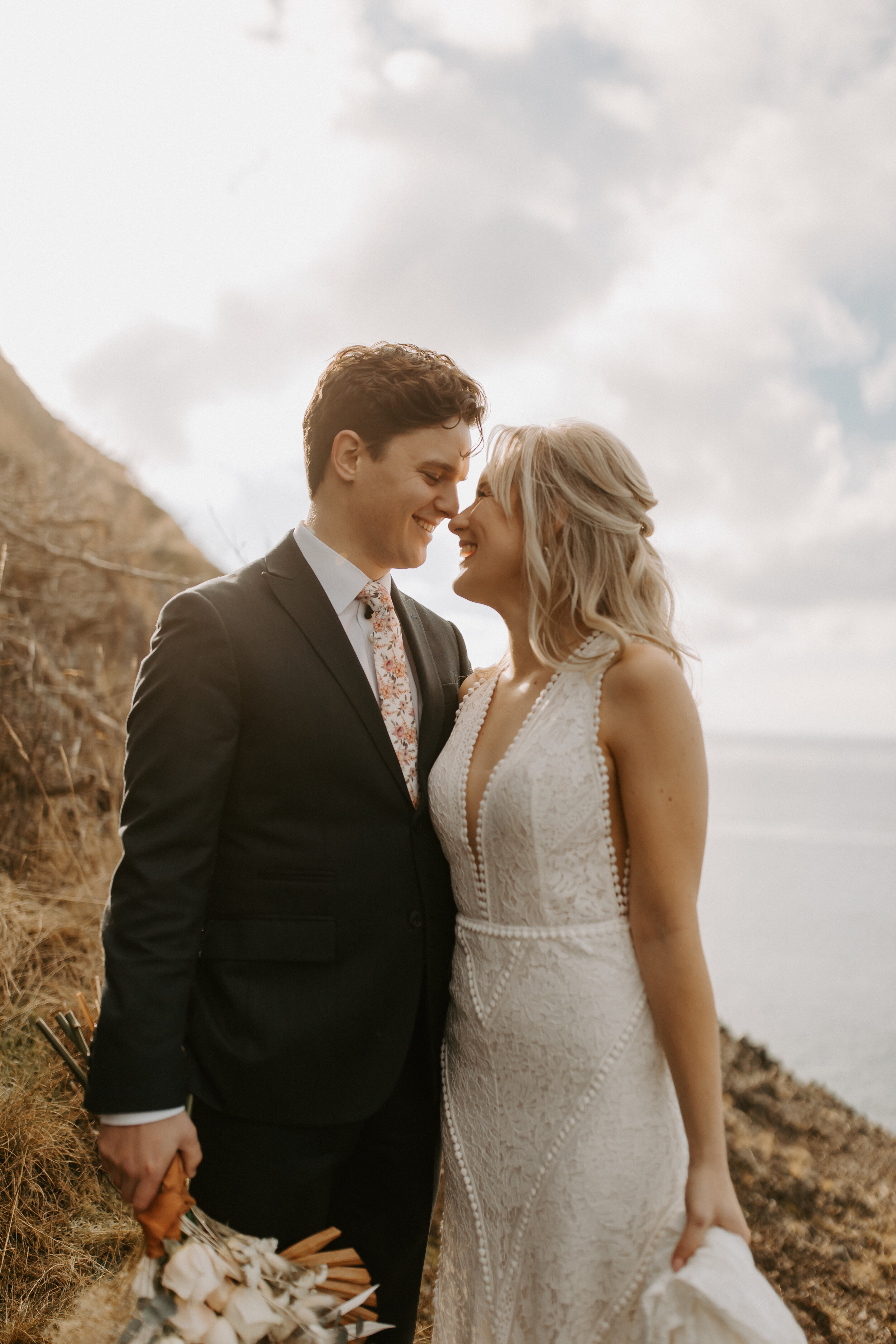  Georgie and Peyton’s Cannon Beach elopement in Rish Rio wedding dress 