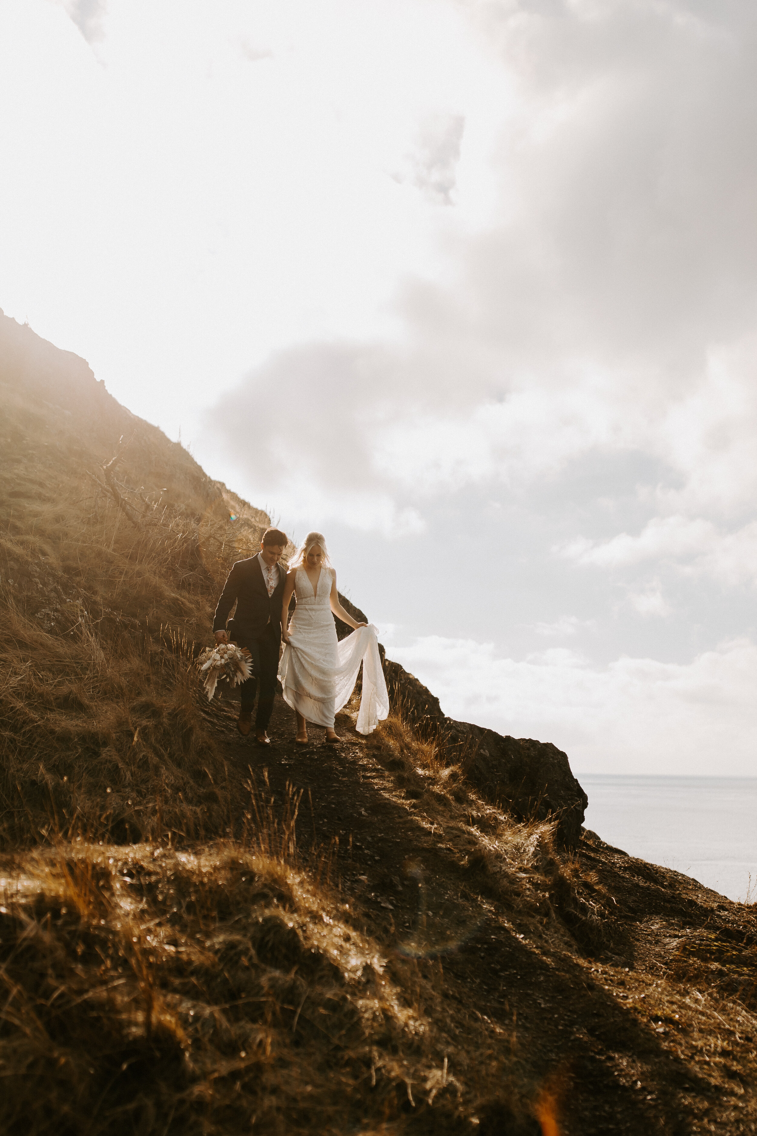  Georgie and Peyton’s Cannon Beach elopement in Rish Rio wedding dress 