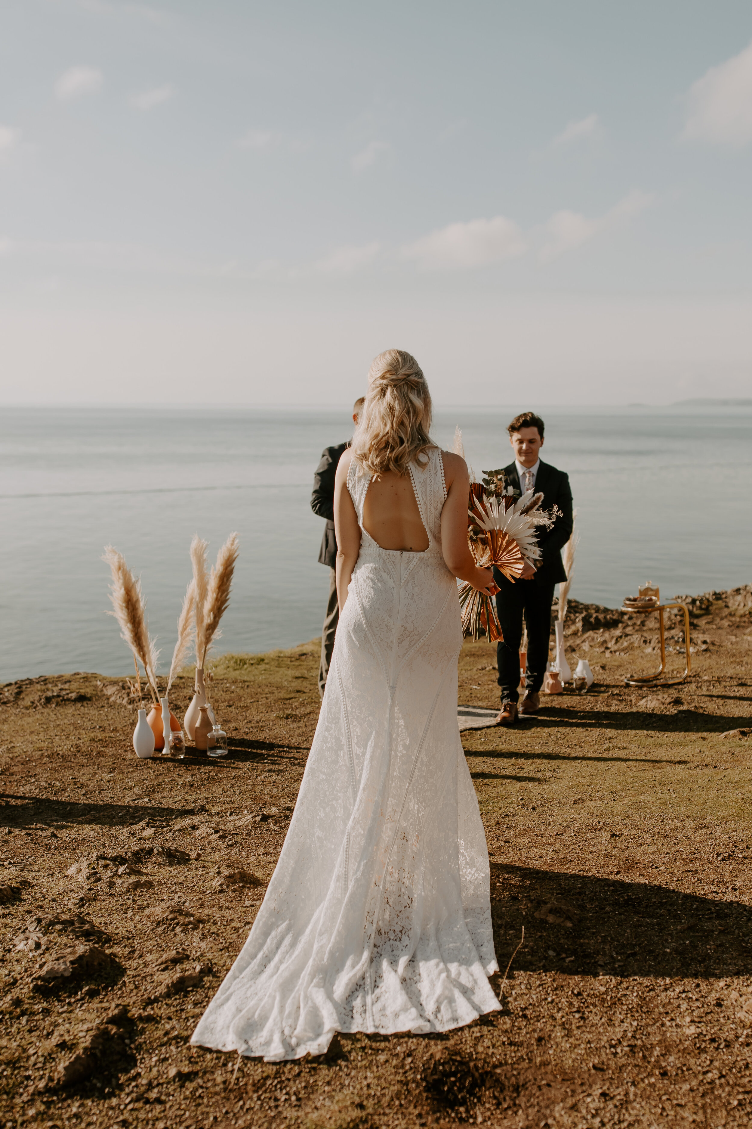  Georgie and Peyton’s Cannon Beach elopement in Rish Rio wedding dress 