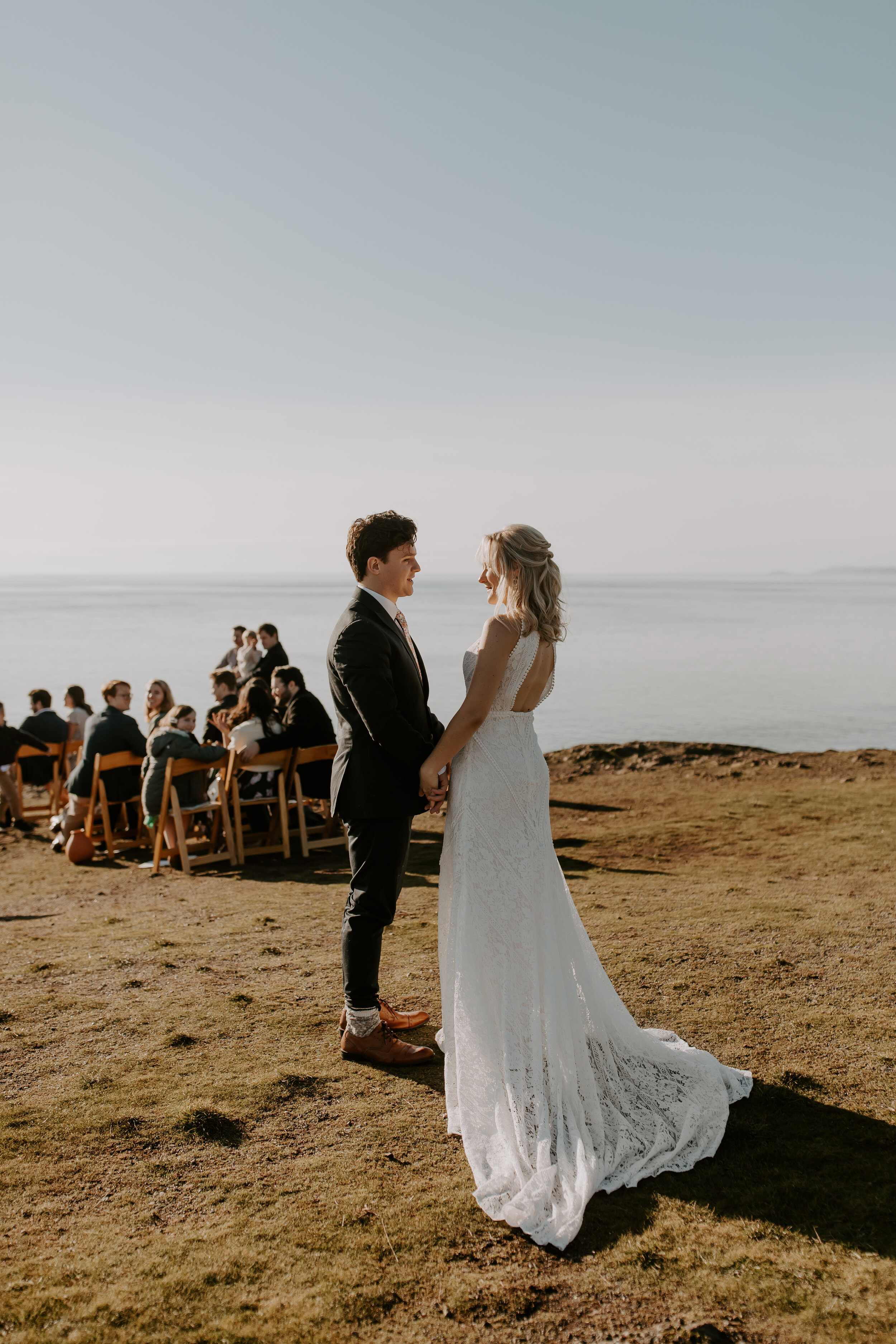  Georgie and Peyton’s Cannon Beach elopement in Rish Rio wedding dress 