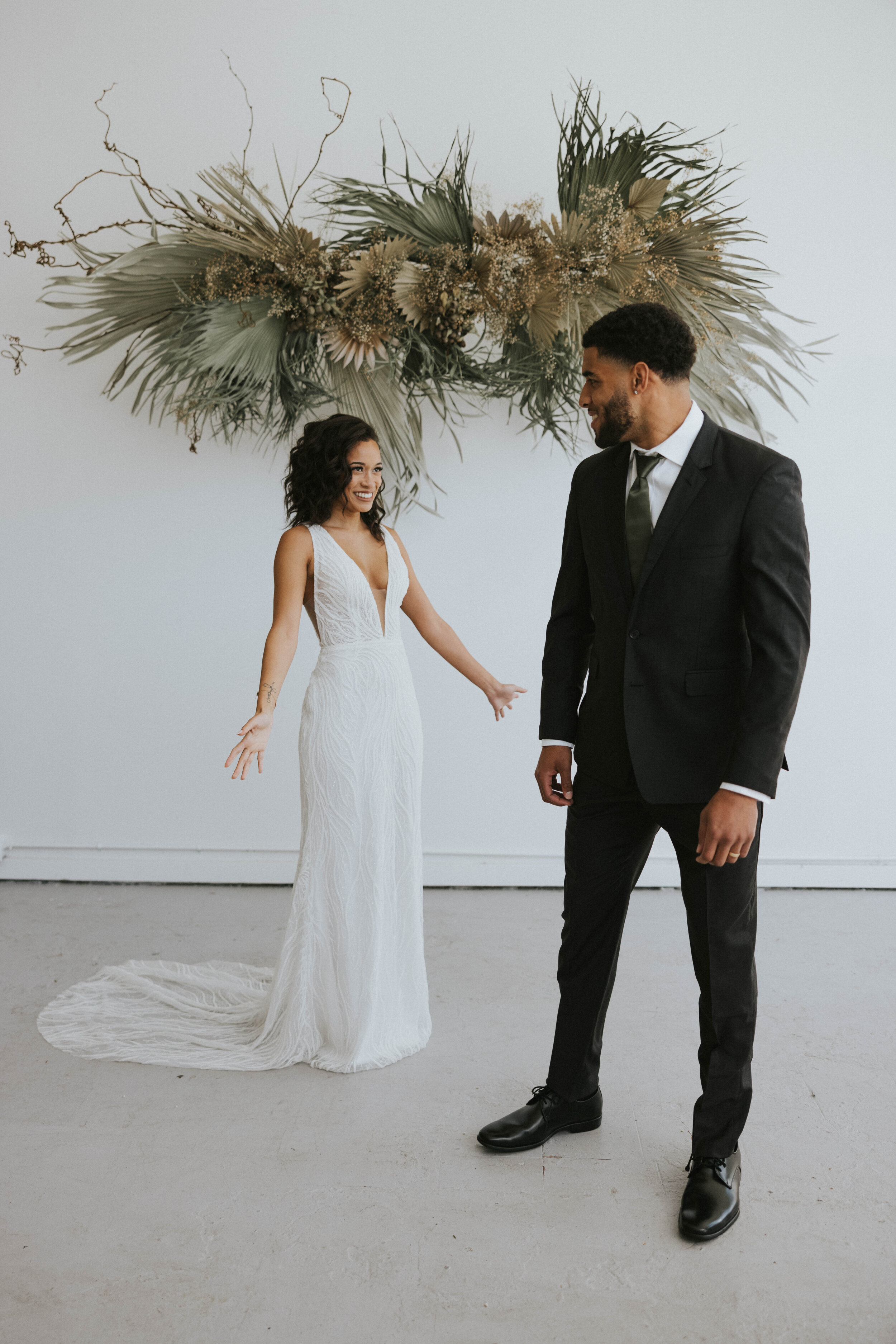  Modern styled wedding shoot in Made with Love Ryder wedding dress at 210 Studio + Events in Seattle, Washington. 