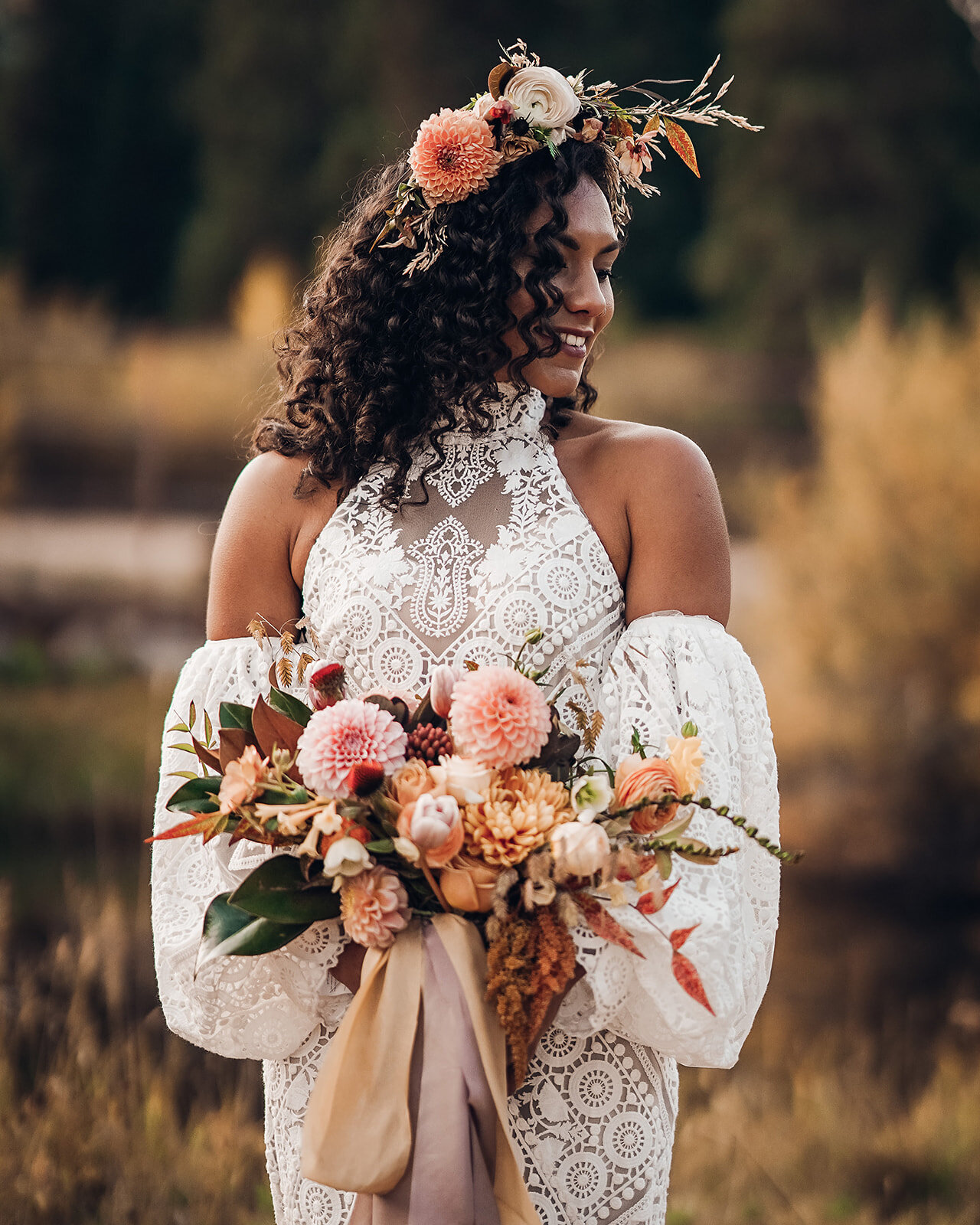  Rue de Seine Golden Rhapsody Bishop wedding dress for a boho ranch wedding styled shoot inspiration 