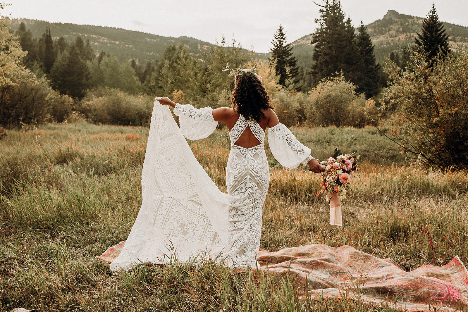  Rue de Seine Golden Rhapsody Bishop wedding dress for a boho ranch wedding styled shoot inspiration 