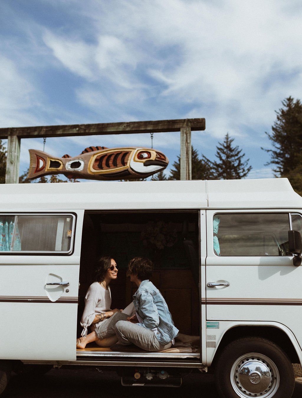 elopement inspiration in vw bus with alexandra grecco wedding dress