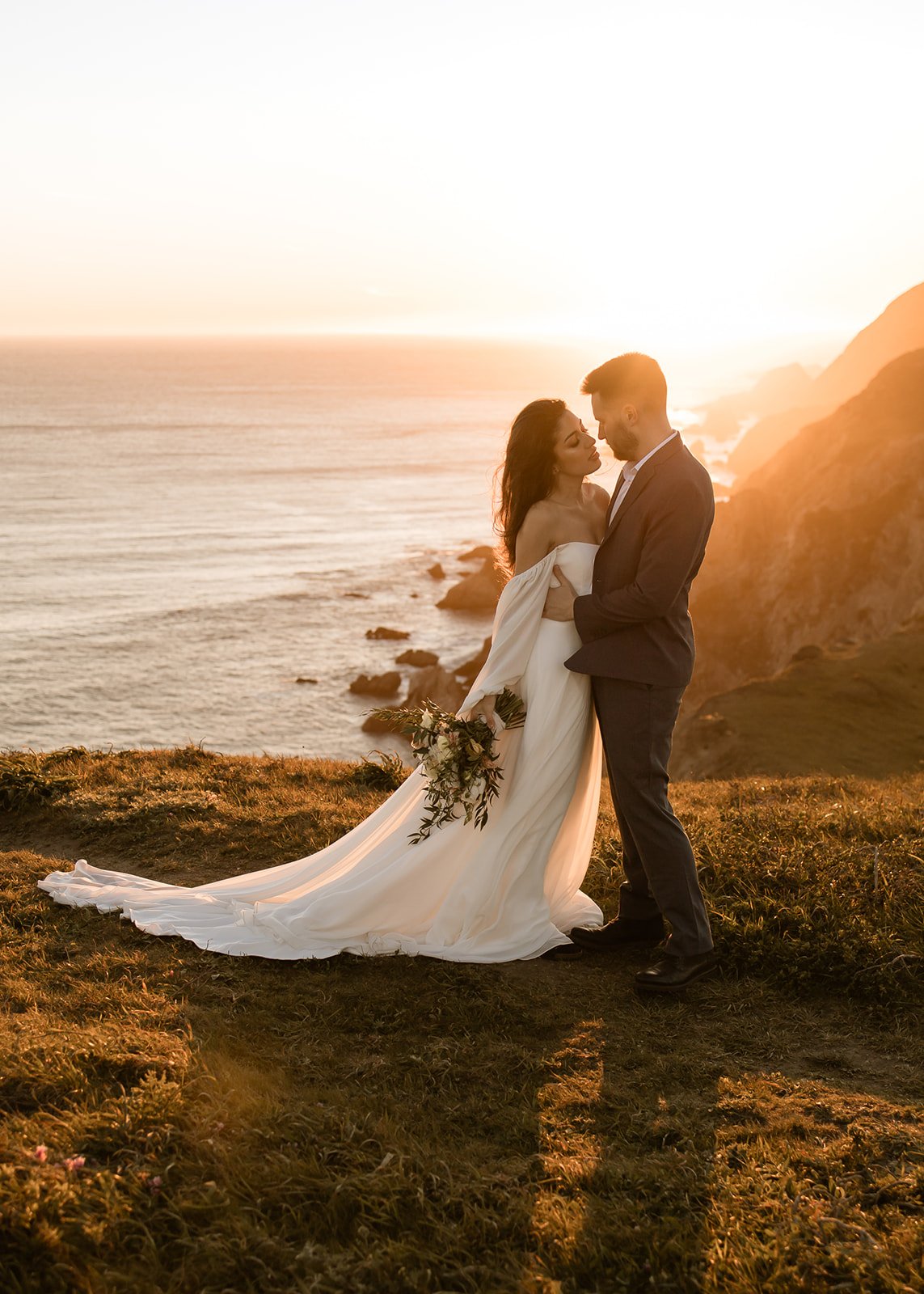 california coast wedding inspiration featuring jenny by jenny yoo wedding dress