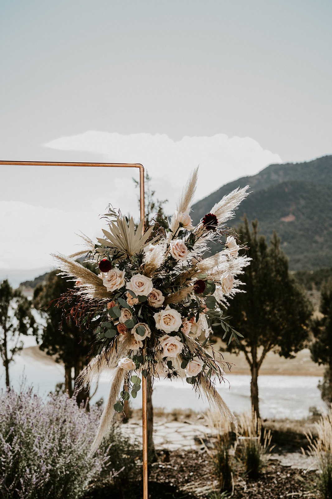 modern florals for wedding featuring pampas grasses