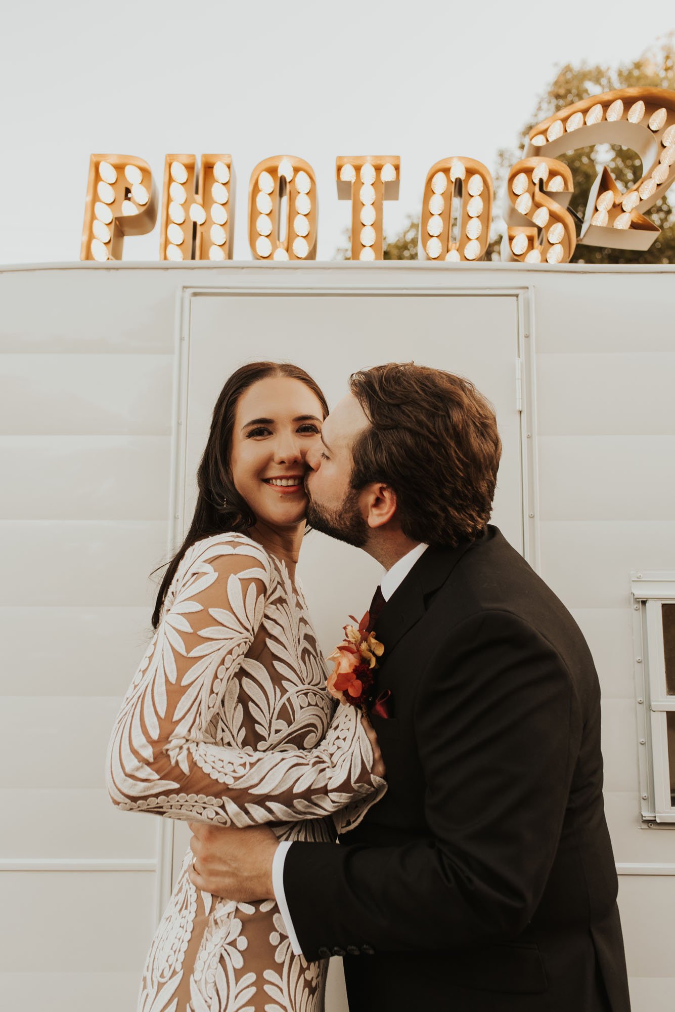 fun photo booth at boho wedding 