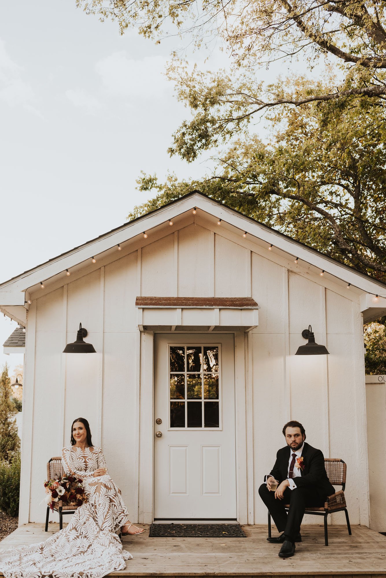 modern barn wedding reception featuring bohemian wedding dress by rue de seine