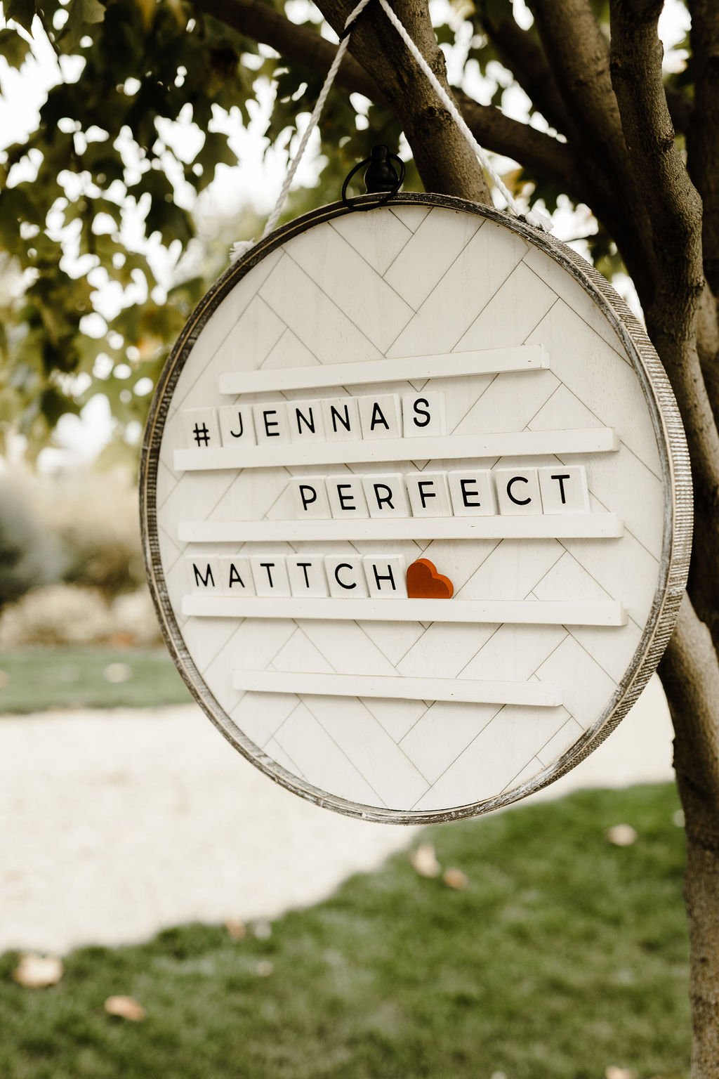 unique wedding hashtag signage for wedding reception