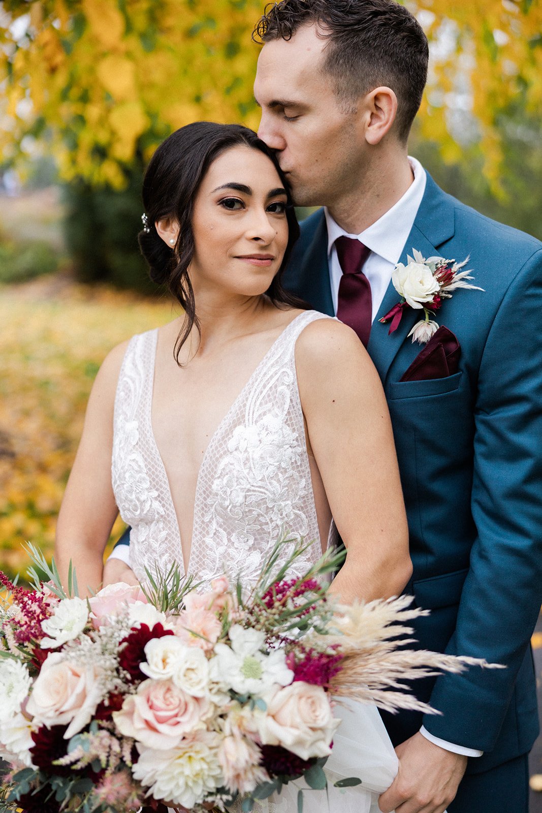 autumn real wedding featuring a made with love wedding dress