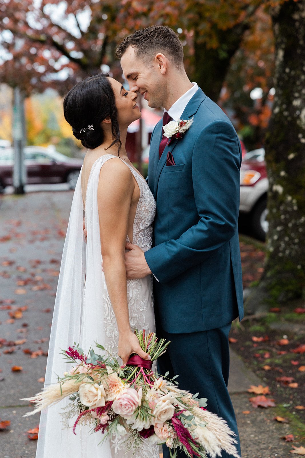 autumn real wedding featuring a made with love bridal wedding dress and wild florals bouquet