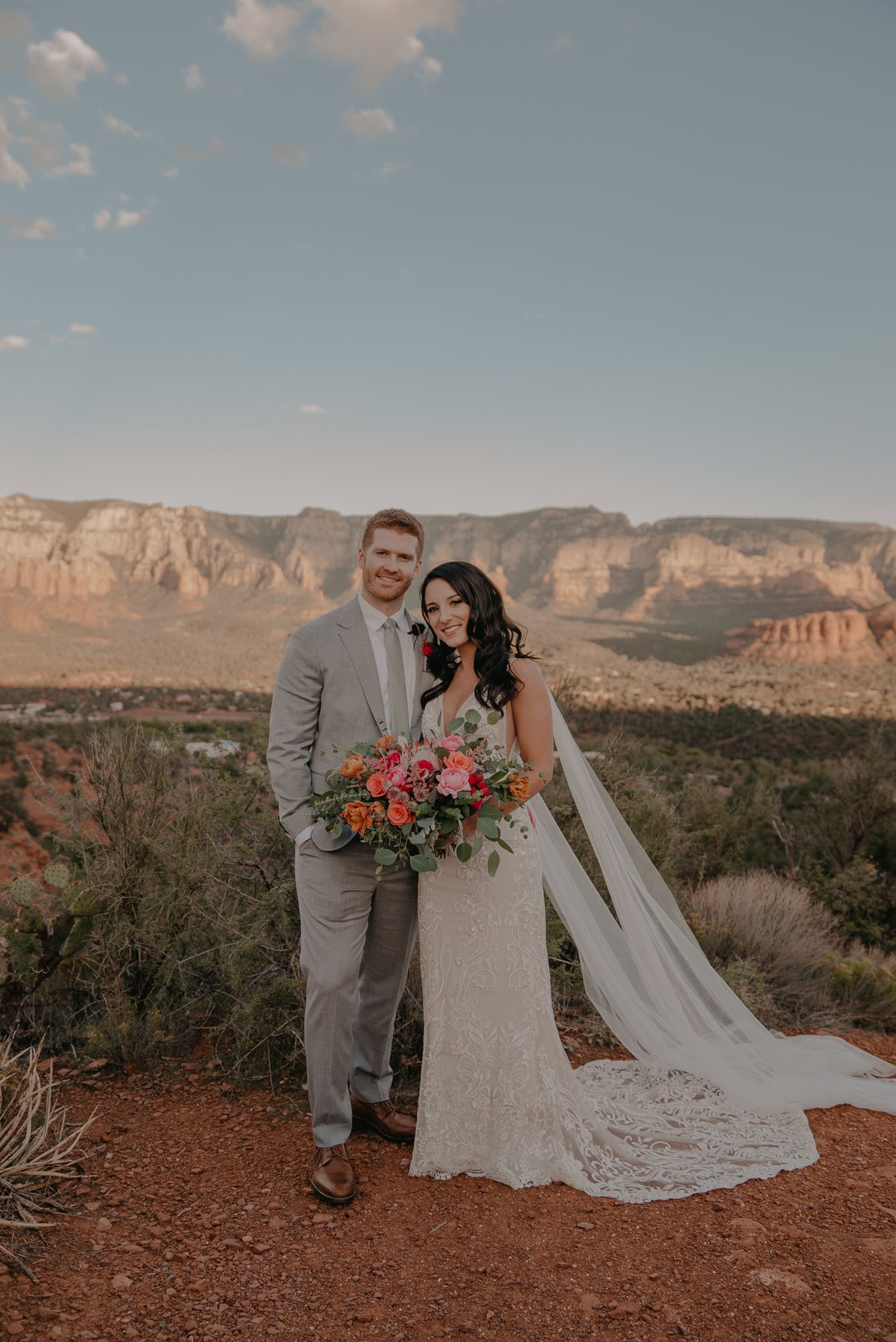sedona, arizona wedding with a cliffside ceremony in a made with love wedding dress