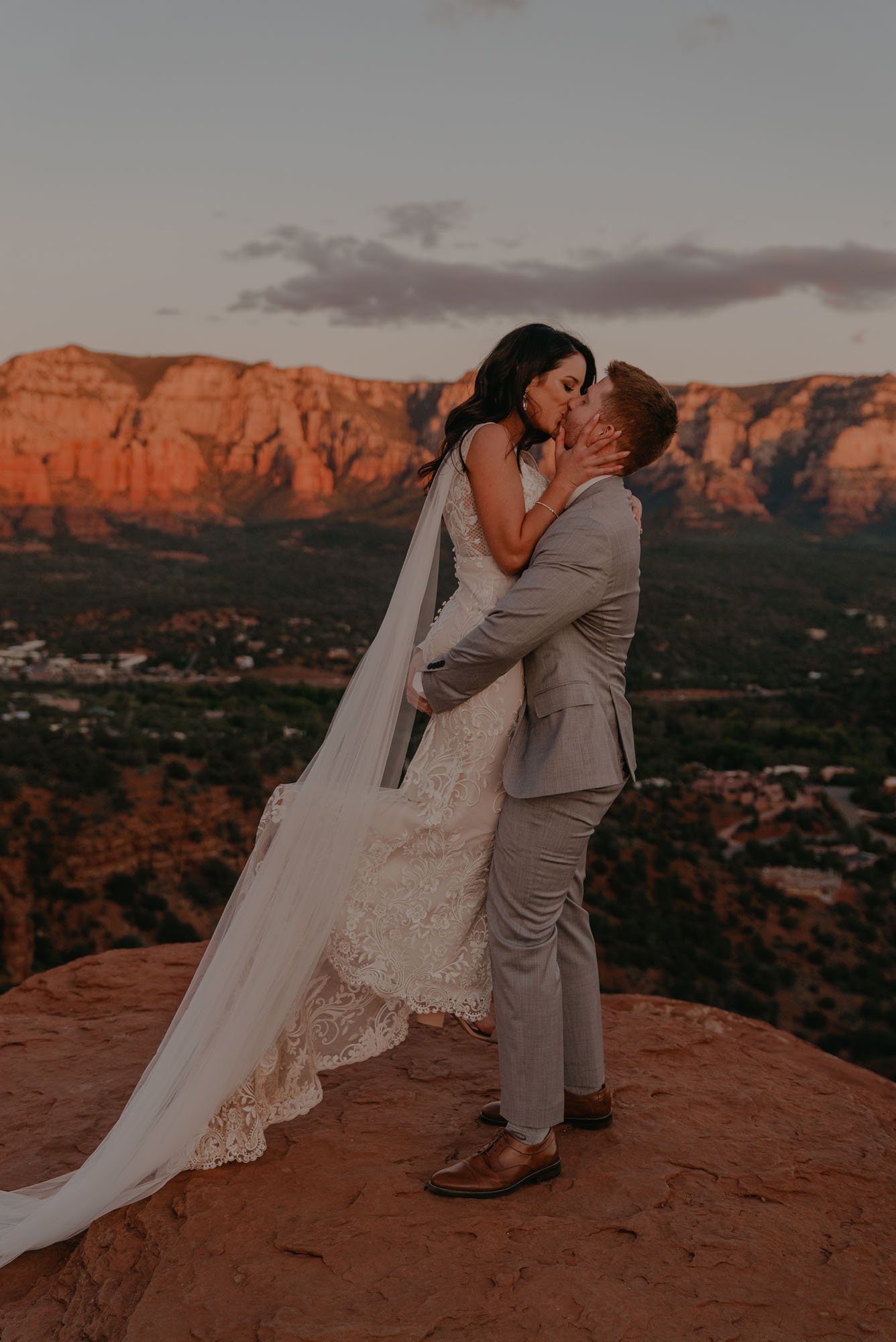 real bride wearing riley luxe by made with love in a sedona, arizona boho romantic themed wedding