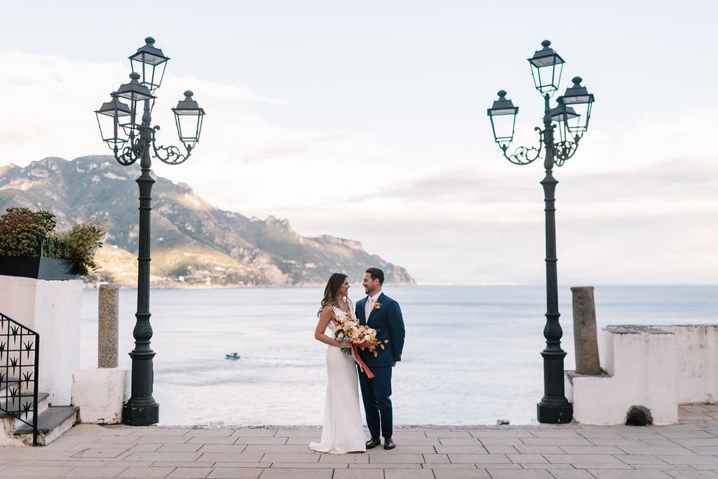 romantic amalfi coast elopement in a crepe made with love wedding dress