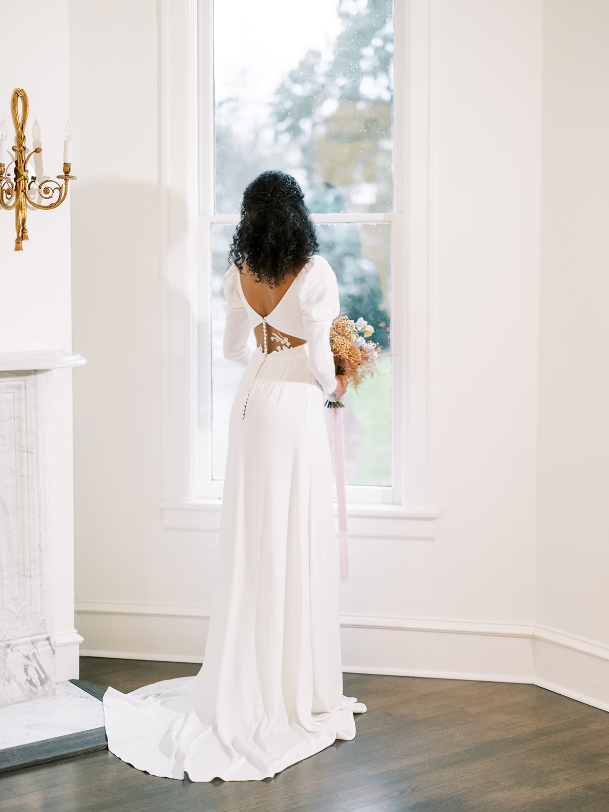 bridgerton inspired puff sleeve wedding dress by alena leena in a brides of austin styled shoot