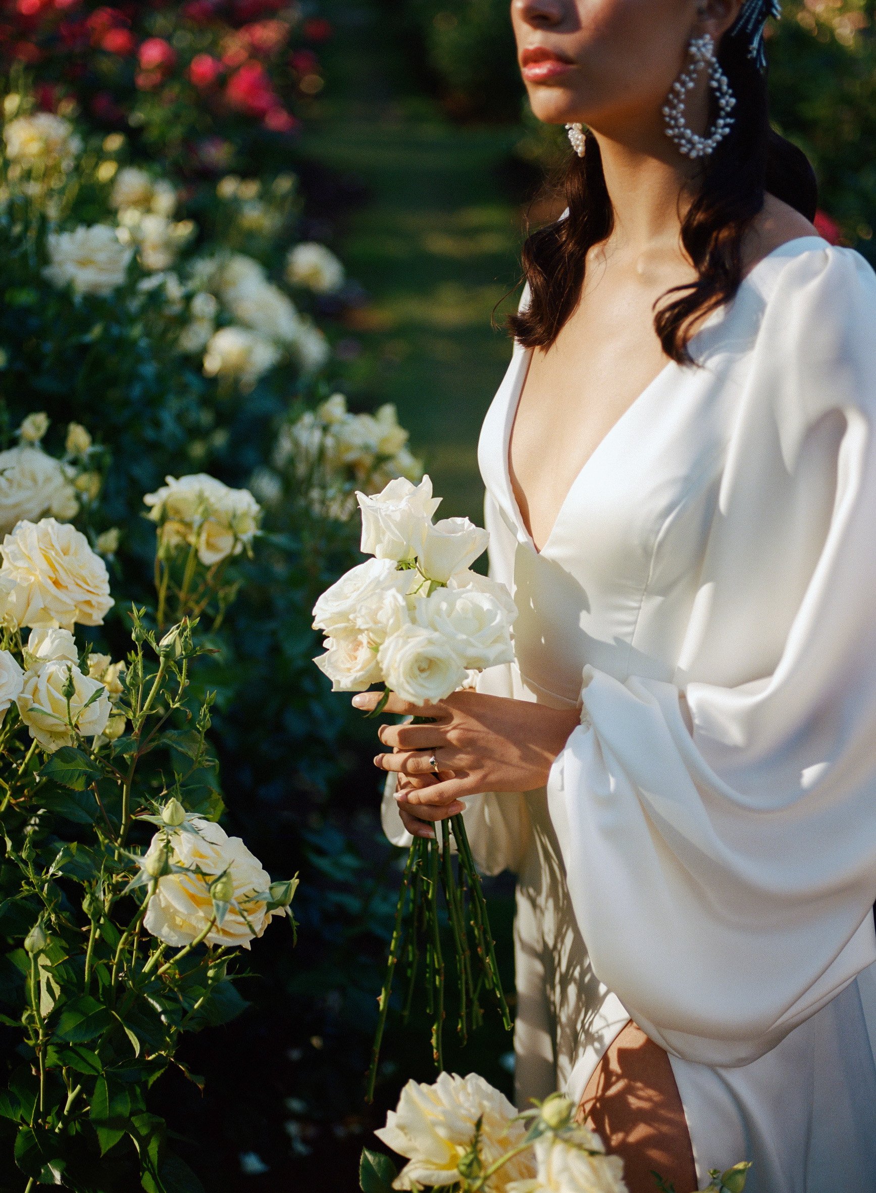 portland rose garden styled wedding featuring sorvete long sleeve wedding dress by willowby